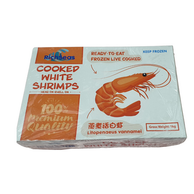 Rich Seas Cooked Prawns Vannamei White Shrimps HOSO 1kg - Frozen