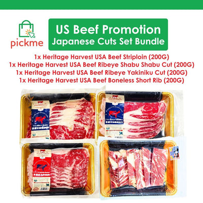 Heritage Harvest USA Beef Promotion | Japanese Cuts Set Bundle | Shabu Shabu Cut (Ribeye & Striploin) + Yakiniku Cut 1.8kg - Frozen