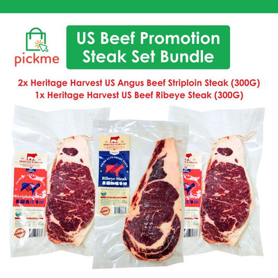 Heritage Harvest USA Beef Promotion | Steak Set Bundle | TOP CHOICE Angus Striploin Steak + CHOICE Ribeye Steak | 900G - Frozen