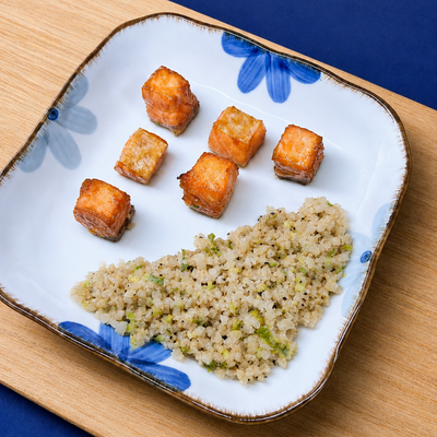 How to Make Diced Miso Teriyaki Salmon with Cauliflower Rice in 10 minutes