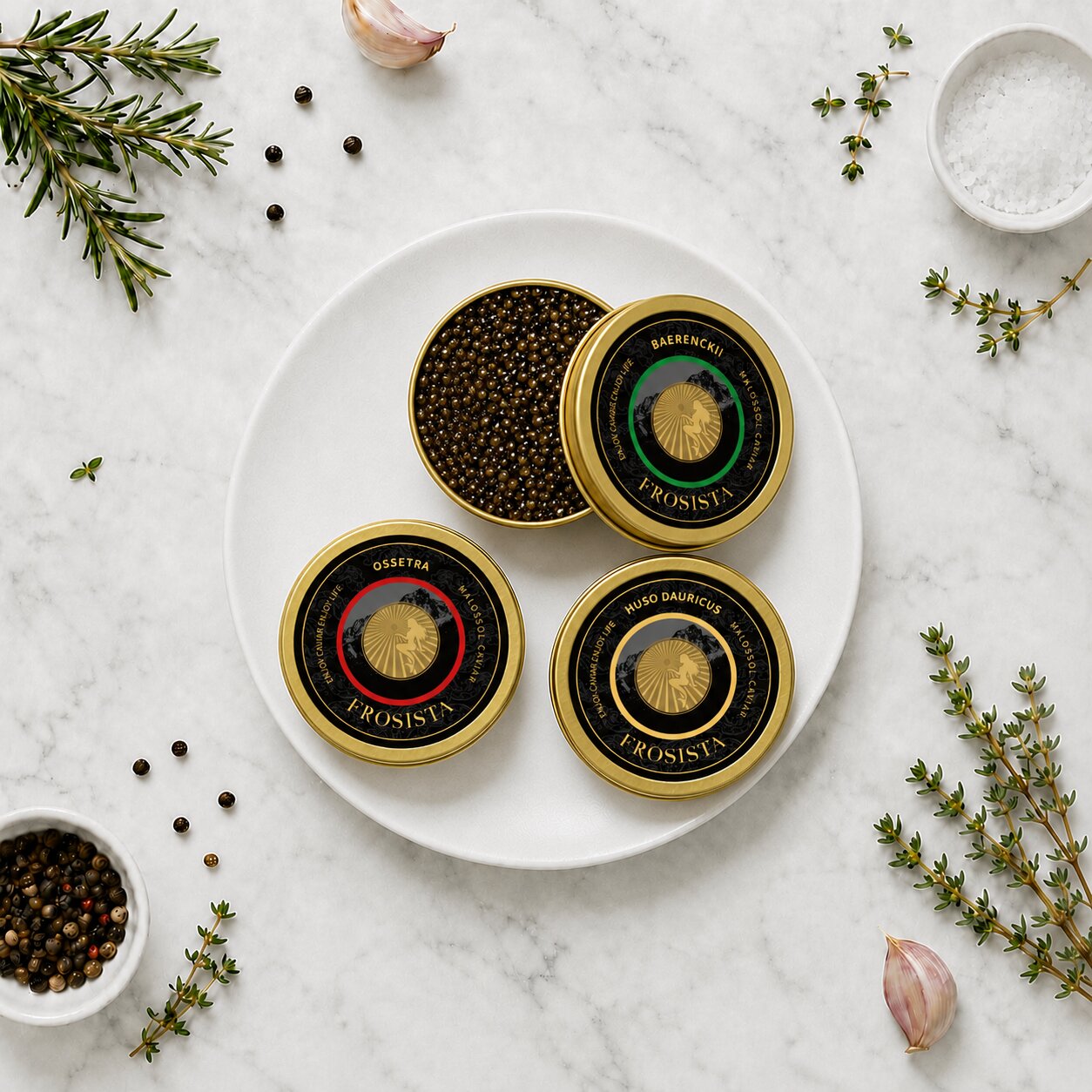 Frosista Caviar (Siberian Sturgeon, Kaluga Hybrid, Ossetra Sturgeon, Kaluga) 30/50/100g - Chilled